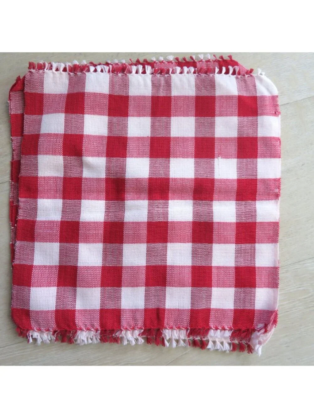 Set of 6 New Red White Gingham Cotton Napkins Fringed Edges 11